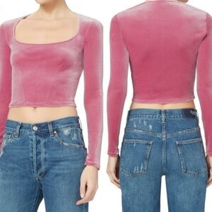 Fleur Du Mal pink velour velvet long sleeve crop top